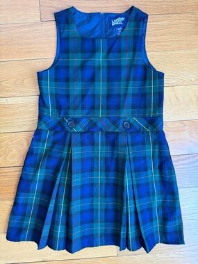Lands' End Green and Blue Plaid Pleated Pinafore